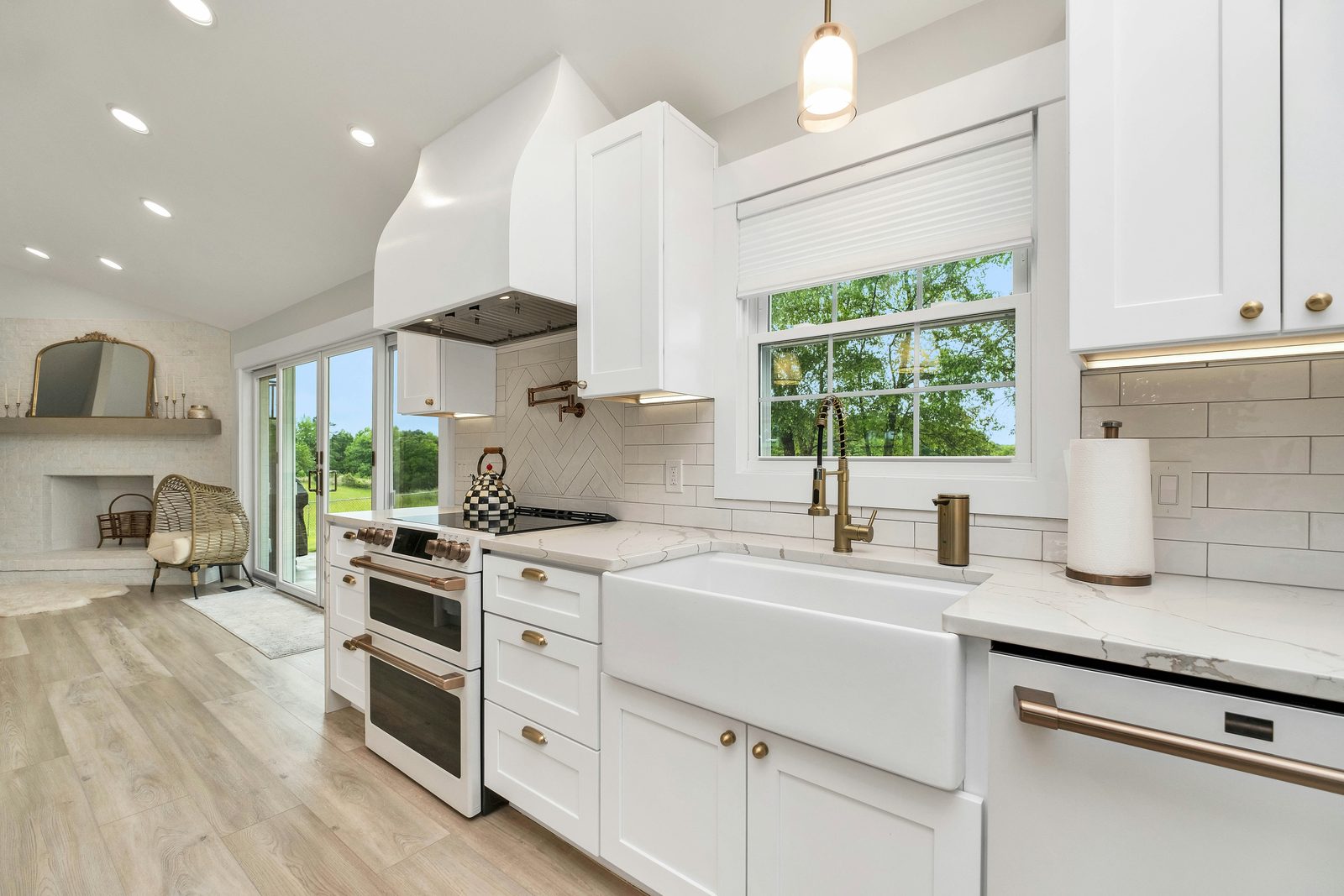 A bright, spotless kitchen cleaned to a high finish